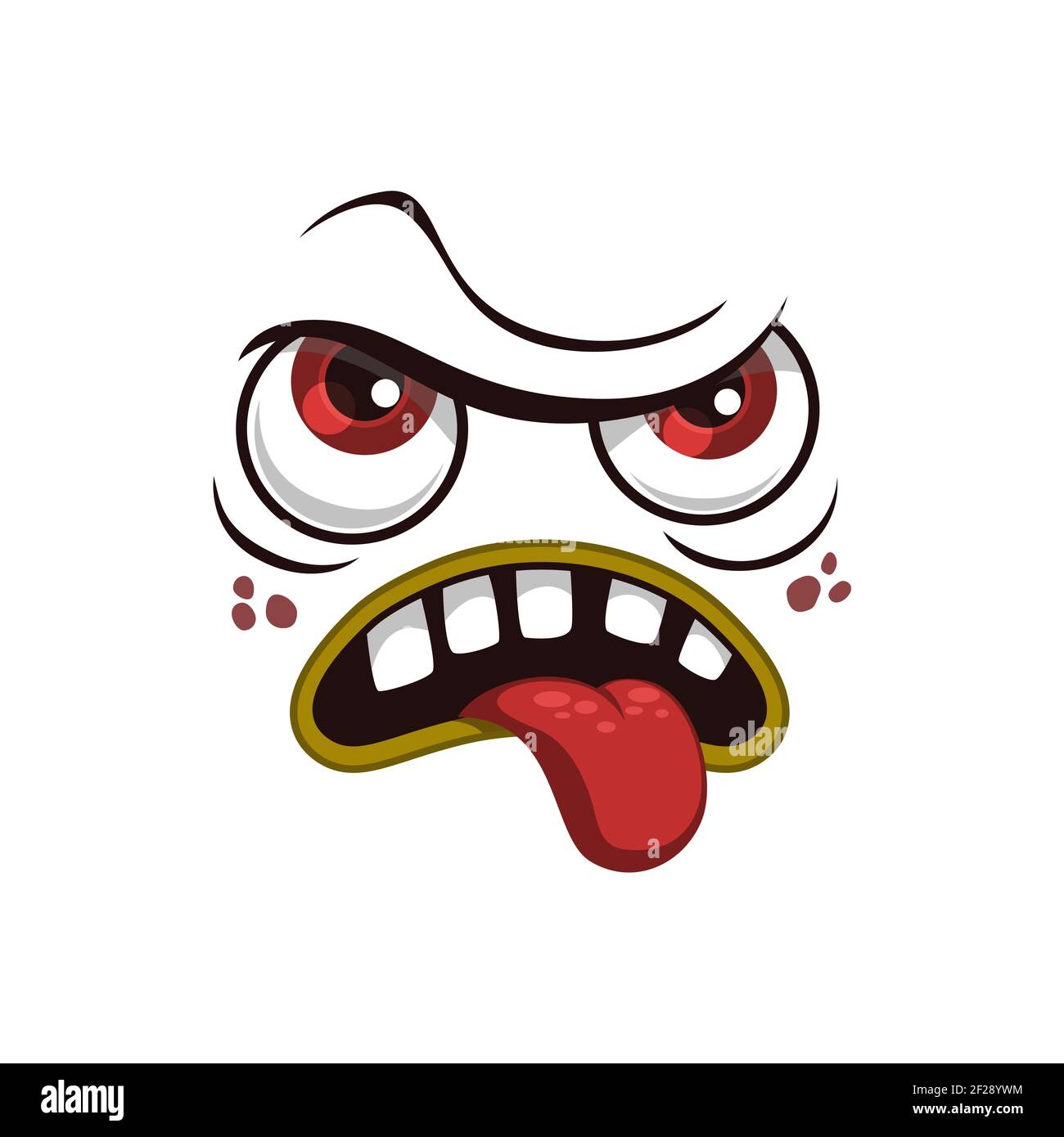 Personnage de dessin animé icône de vecteur isolé, émotion fatigué, démoli monstre Halloween drôle créature avec les yeux rouges et coller la langue dans la bouche touffue, malheureux Illustration de Vecteur