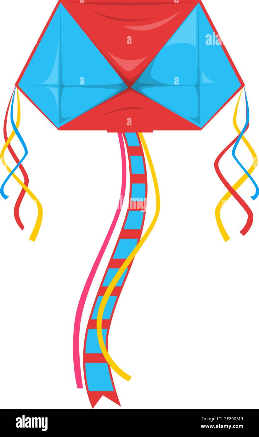 Colorer le cerf-volant avec un jouet isolé à cordes pour enfants, symbole du Festival international des cerfs-volants d'Uttarayan. Cerf-volant de couleur bleue et rouge, objet estival sans poids. Illustration de Vecteur