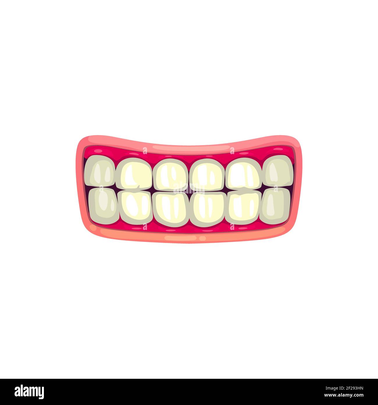 Bouche de dessin animé avec dents blanches, grin vectoriel ou mâchoires de sourire avec lèvres roses. Élément de conception de la bouche, du dentiste ou de l'anatomie humaine isolé sur fond blanc Illustration de Vecteur