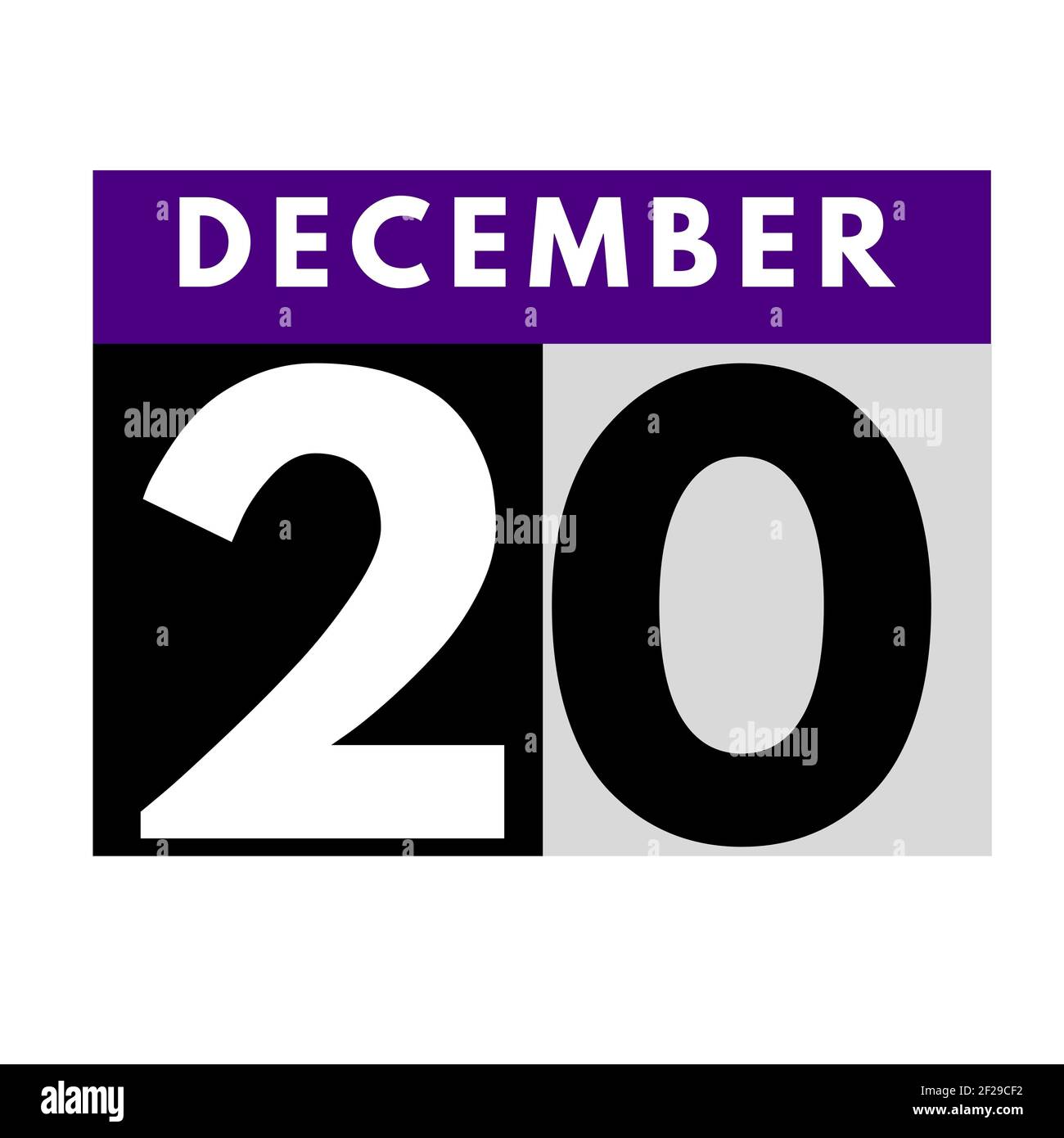 Décembre 20 . Flat Modern Daily Calendar icône .date, jour, mois .calendrier pour le mois de décembre Banque D'Images