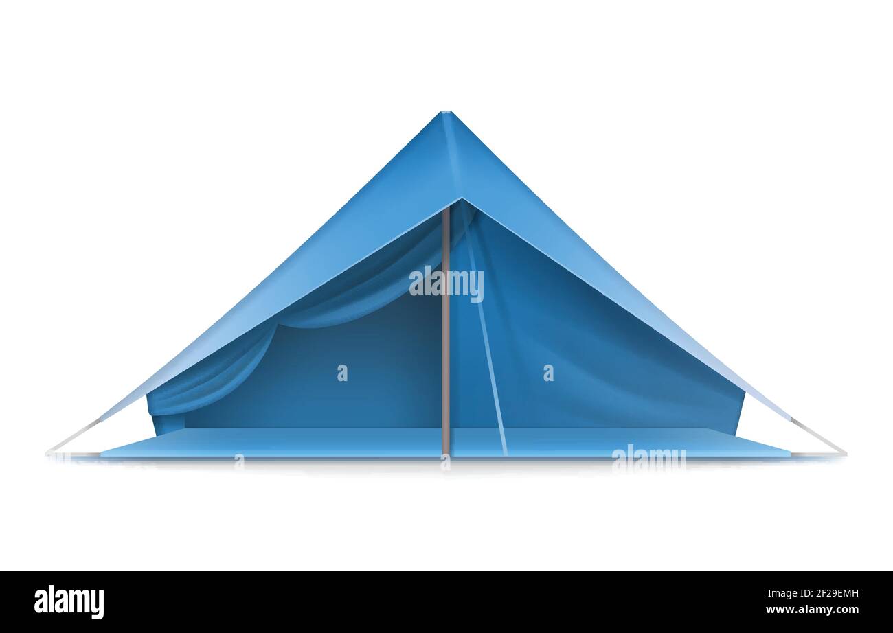 Tente touristique Vector bleu pour le voyage et le camping vue de face isolé sur fond blanc Illustration de Vecteur