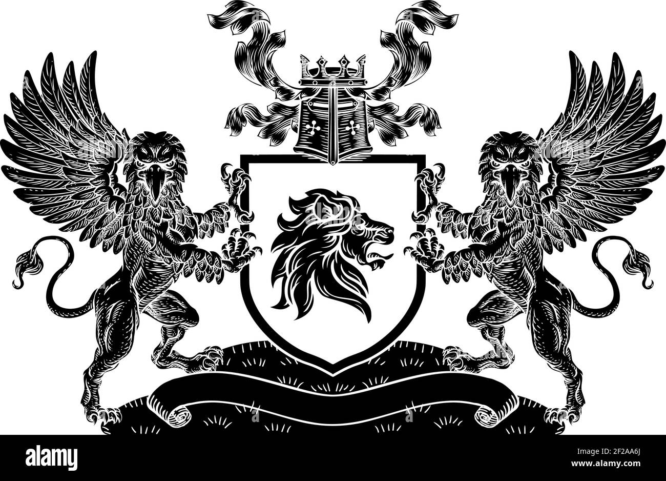Crest Lion Griffin Coat of Arms Griffon Shield Illustration de Vecteur