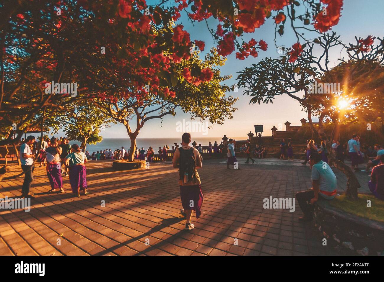 BALI, INDONÉSIE - 02 mai 2019: Bali Indonésie Island Living - ciel rose et des sunsetsSurf, nager mer - magie de la pleine lune Banque D'Images