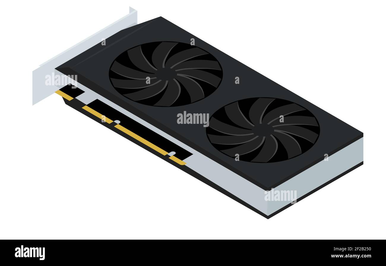 Illustration vectorielle plate isométrique d'une carte graphique vidéo pour l'extraction de crypto-monnaies. Illustration vectorielle isolée sur blanc. Illustration de Vecteur