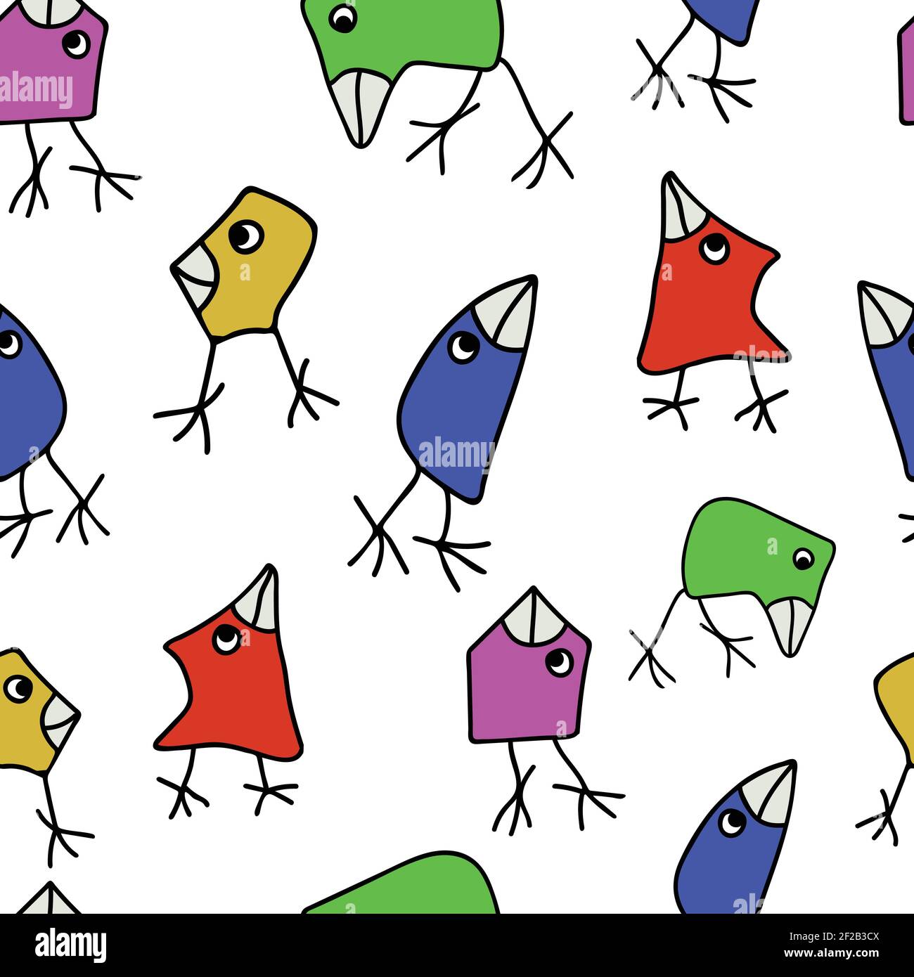 Motif vectoriel simple et sans couture avec oiseaux colorés sur fond blanc. Illustration enfant dessinée à la main. Illustration de Vecteur