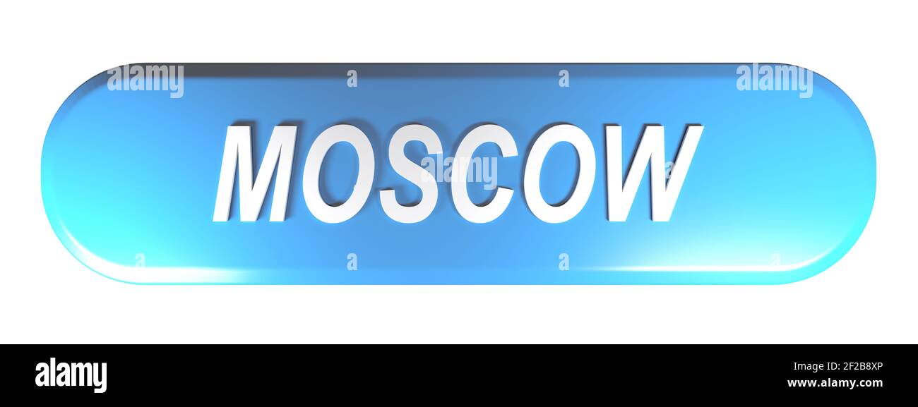BOUTON-poussoir RECTANGLE arrondi bleu MOSCOU isolé sur fond blanc - illustration du rendu 3D Banque D'Images