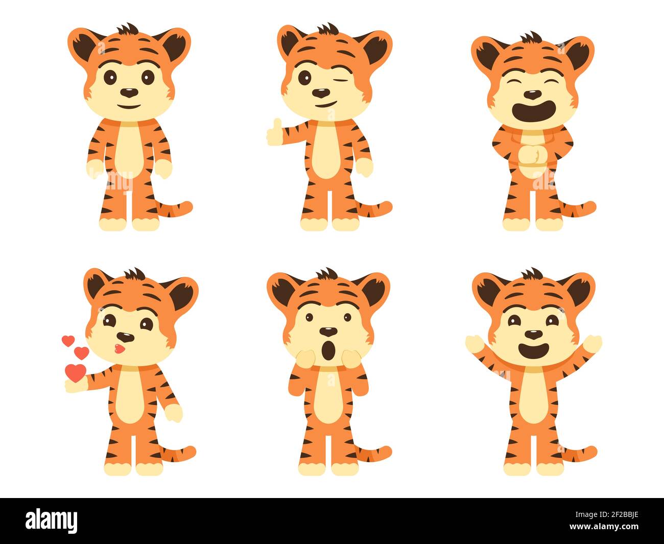 Ensemble de petits tigres de dessin animé. Collection d'illustrations vectorielles de personnages de dessins animés mignon tigre de petits oursons isolés sur fond blanc. Illustration de Vecteur