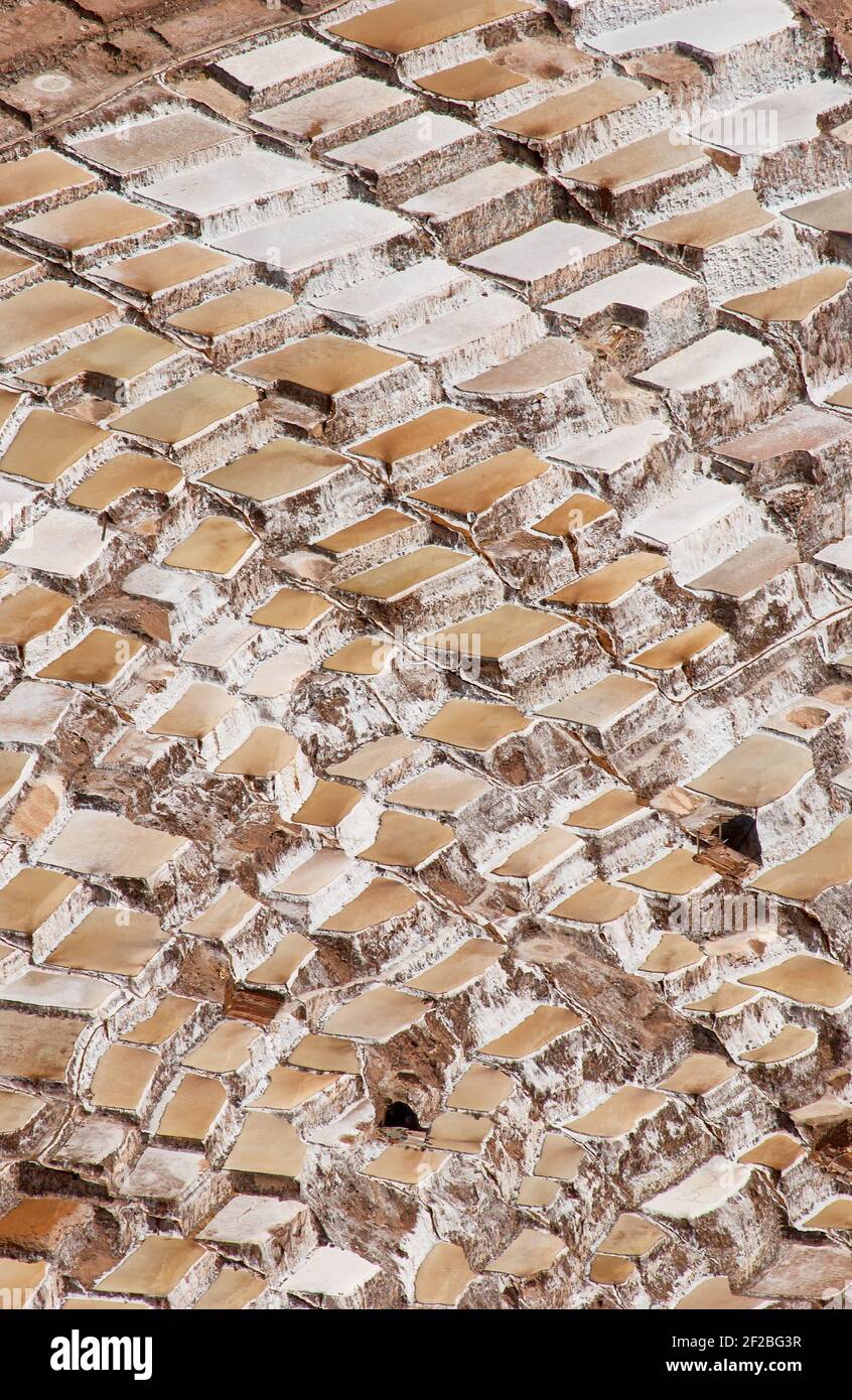 Marmites de sel inca, terrasses de sel et salin de Pichintoto, Salineras de Maras, Vallée Sacrée des Incas, Urubamba près de Cusco, Pérou Banque D'Images
