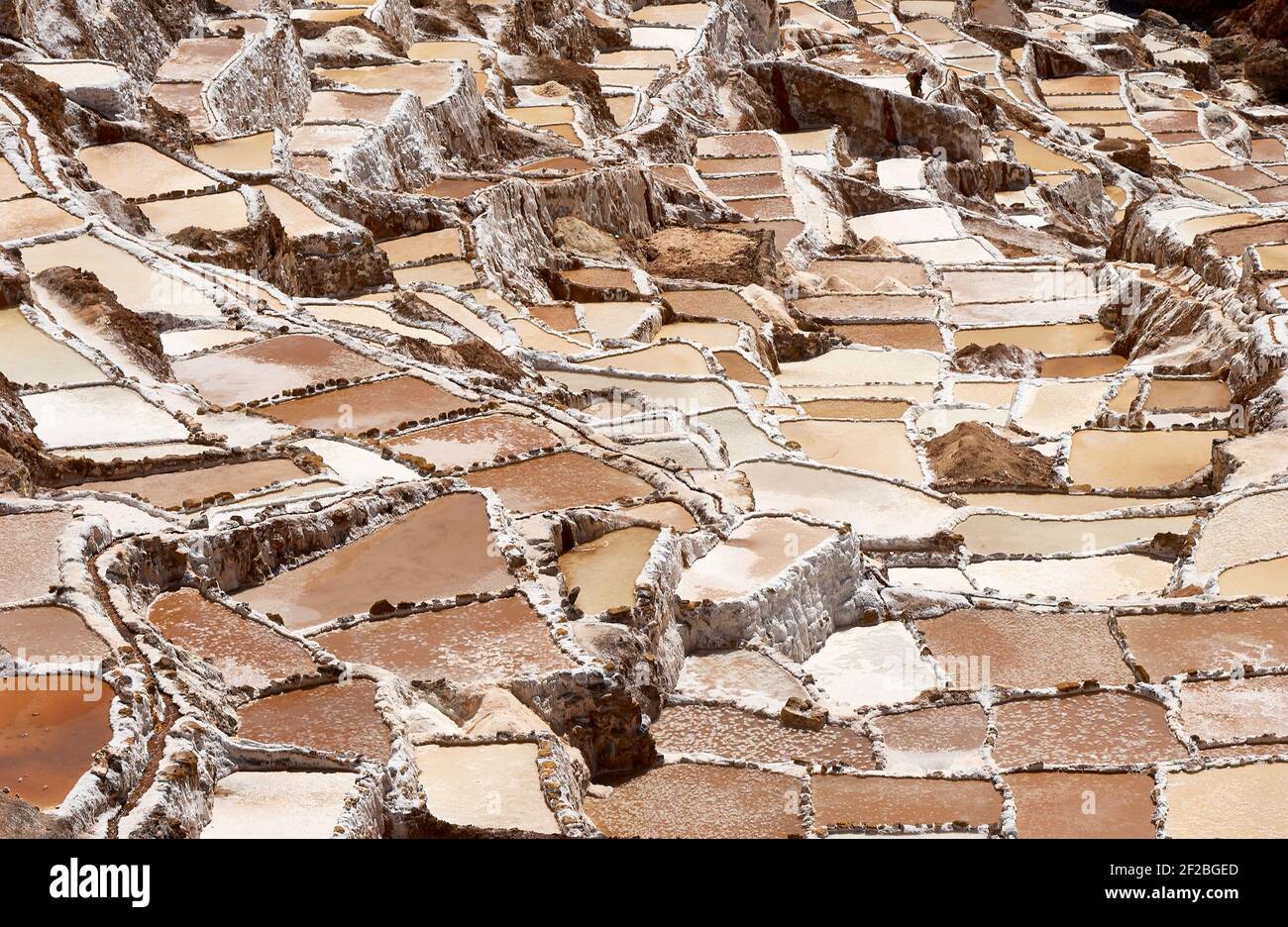 Marmites de sel inca, terrasses de sel et salin de Pichintoto, Salineras de Maras, Vallée Sacrée des Incas, Urubamba près de Cusco, Pérou Banque D'Images