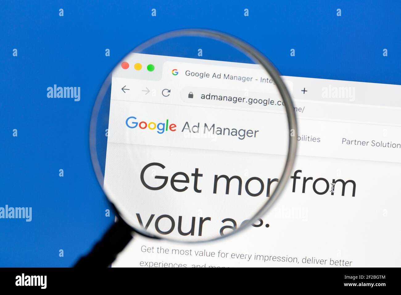 Ostersund, Suède - 27 janvier 2021 gros plan du site Web de Google ad Manager. Google ad Manager offre aux éditeurs un moteur complet de recettes publicitaires, aidant le public Banque D'Images