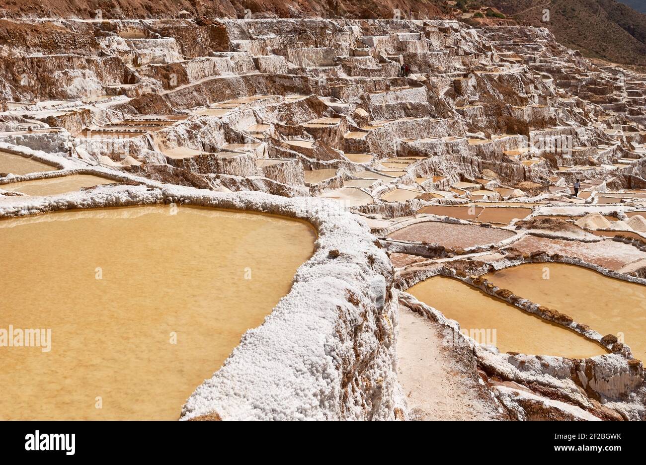 Marmites de sel inca, terrasses de sel et salin de Pichintoto, Salineras de Maras, Vallée Sacrée des Incas, Urubamba près de Cusco, Pérou Banque D'Images