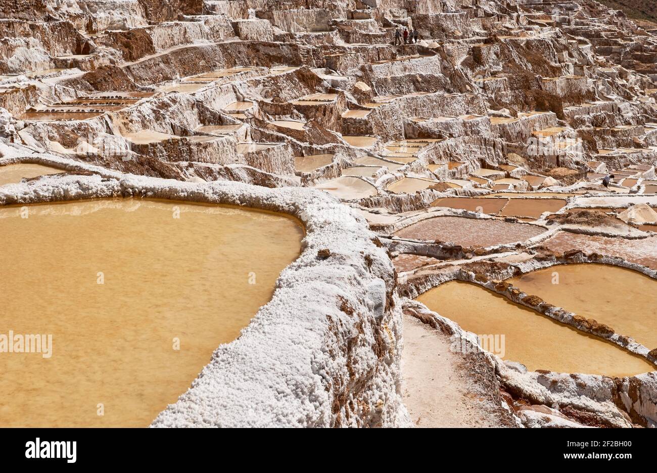 Marmites de sel inca, terrasses de sel et salin de Pichintoto, Salineras de Maras, Vallée Sacrée des Incas, Urubamba près de Cusco, Pérou Banque D'Images