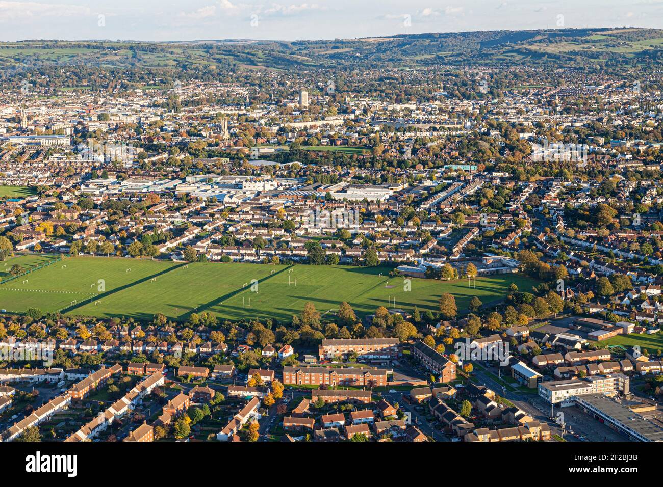 Une vue aérienne de Cheltenham, Gloucestershire, Royaume-Uni Banque D'Images