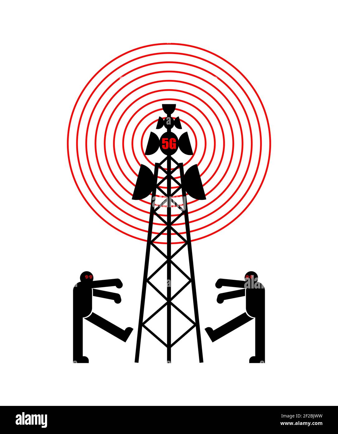 Population d'écaillage de la tour 5G. Théorie du complot. Les zombies  marchent autour de la tour de cellules. Tours de communication radio et TV  Image Vectorielle Stock - Alamy