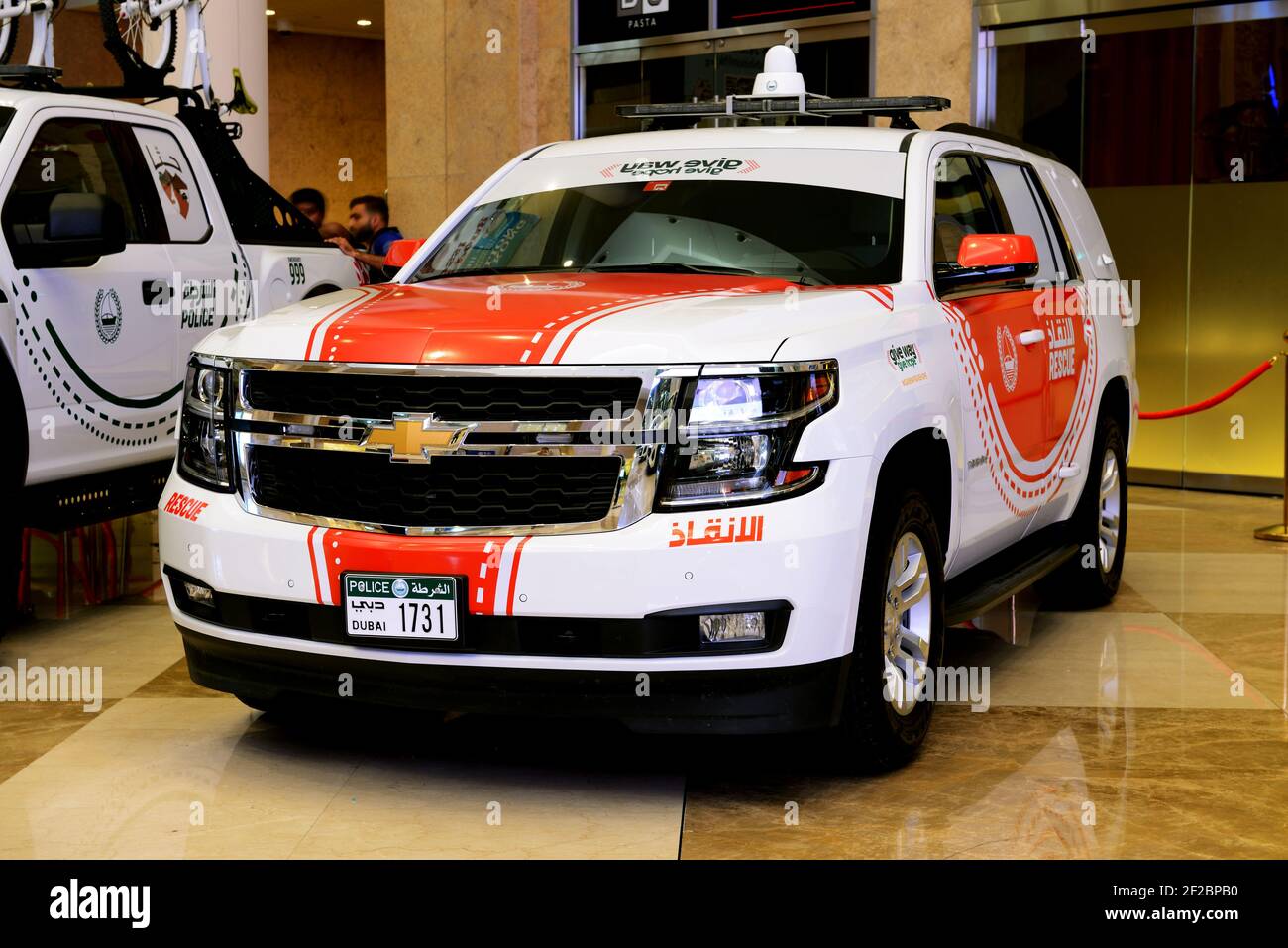 DUBAÏ, Émirats arabes Unis - 16 NOVEMBRE : le véhicule de sauvetage Tahoe de Chevrolet est sur le salon de l'automobile de Dubaï 2019 le 16 novembre 2019 Banque D'Images