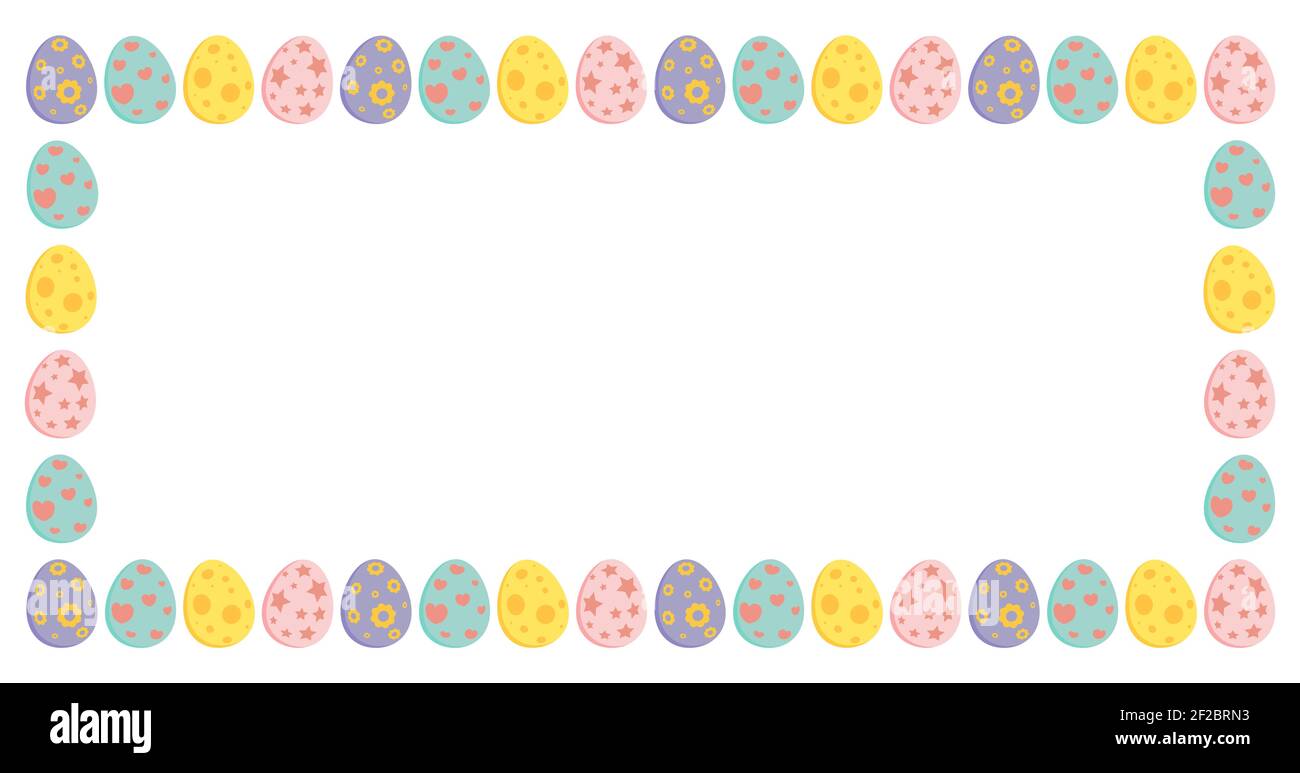 Bordure rectangulaire de Pâques avec œufs colorés. Cadre de Noël pour cartes de vœux avec espace de copie. Illustration vectorielle isolée sur fond blanc. Illustration de Vecteur