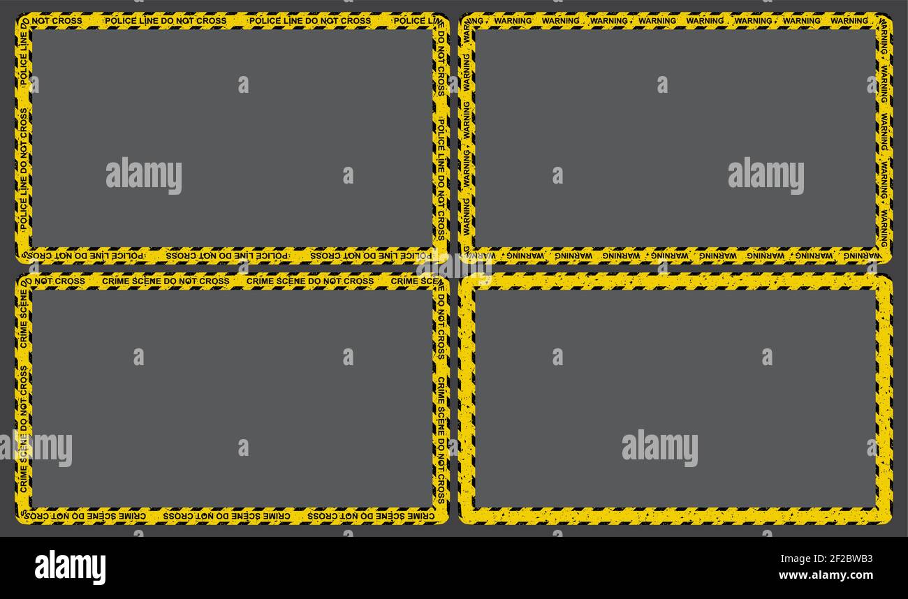 Bordure de police avec bandes noires et jaunes. Cadre de scène de crime avec ruban de sécurité. Collection d'arrière-plan de rectangle vectoriel. Illustration de Vecteur