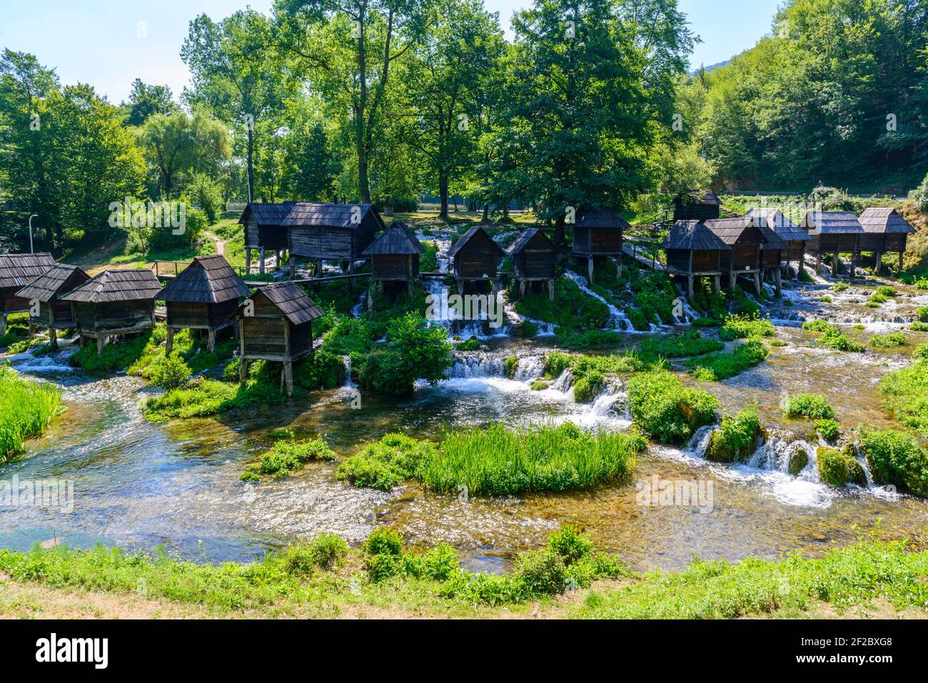 Les moulins à eau de Mlincici près de Jajce, Bosnie-Herzégovine. Banque D'Images