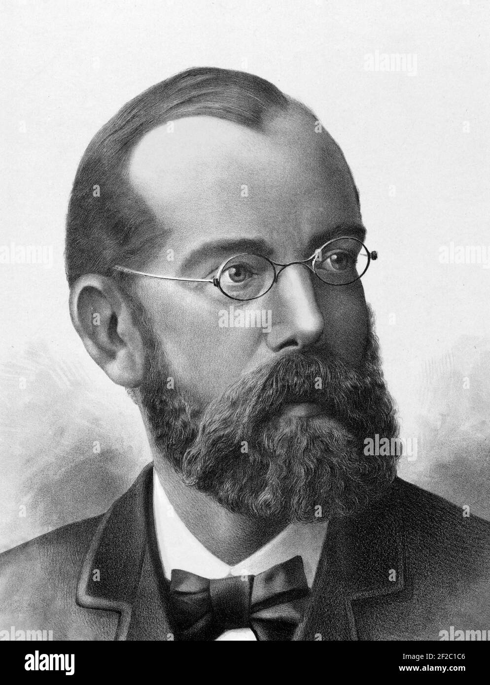 Robert Koch. Portrait du microbiologiste et médecin allemand lauréat du prix Nobel, Heinrich Hermann Robert Koch (1843-1910), lithographie, 1887 Banque D'Images