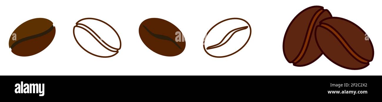 Ensemble d'icônes simples de grains de café - légères variations, version pleine et contour Illustration de Vecteur