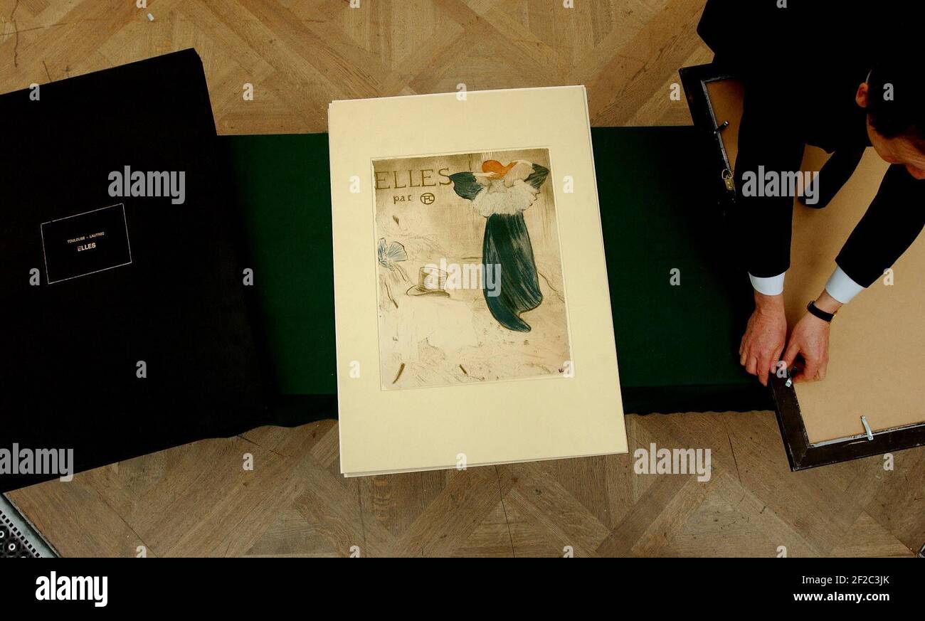 Un lot de 12 gravures Toulouse-Lautrec entre 1892 et 1895 sera mis en vente à l'Académie royale le 2-5 mai. Le lot devrait aller chercher dans la région du 575,000.1 mai 2002 photo Andy Paradise Banque D'Images