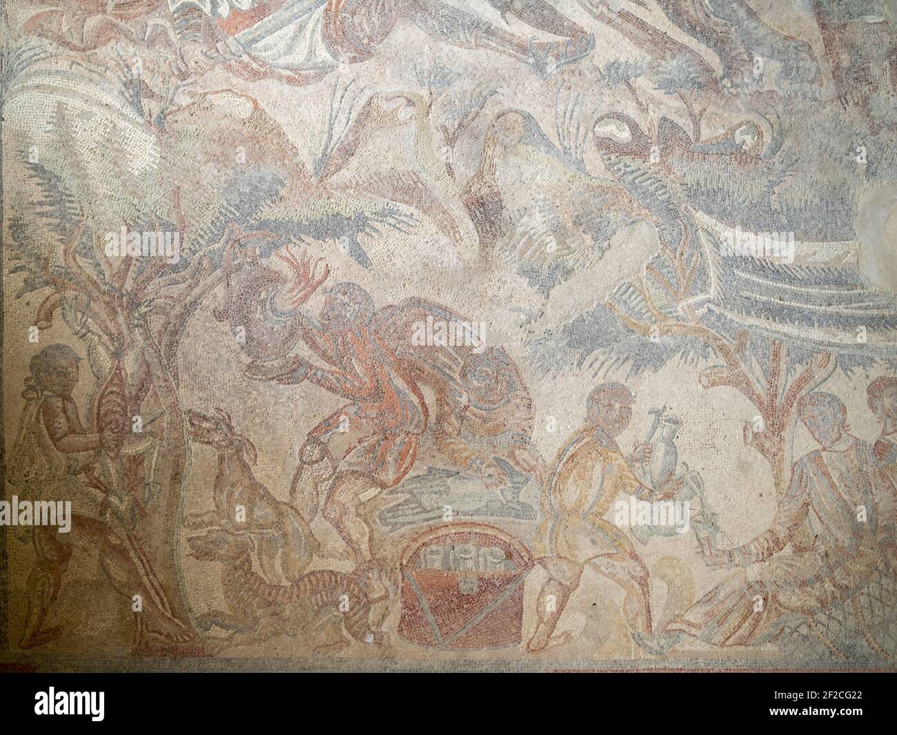 Détail de la mosaïque de chasse de la Villa Romana del Tellaro Banque D'Images
