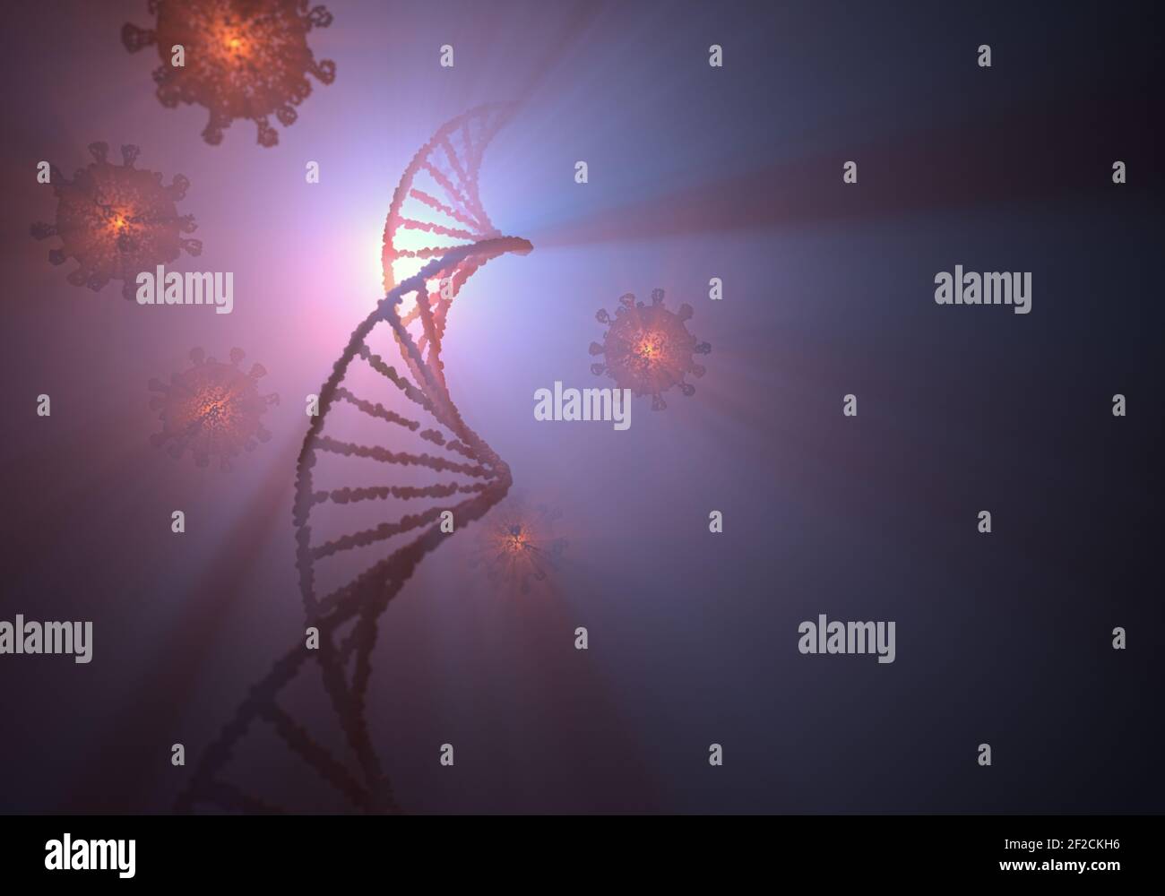 Molécule d'ADN avec rétroéclairage et concept d'attaque de virus. Code génétique, molécules hélicoïdales. Banque D'Images