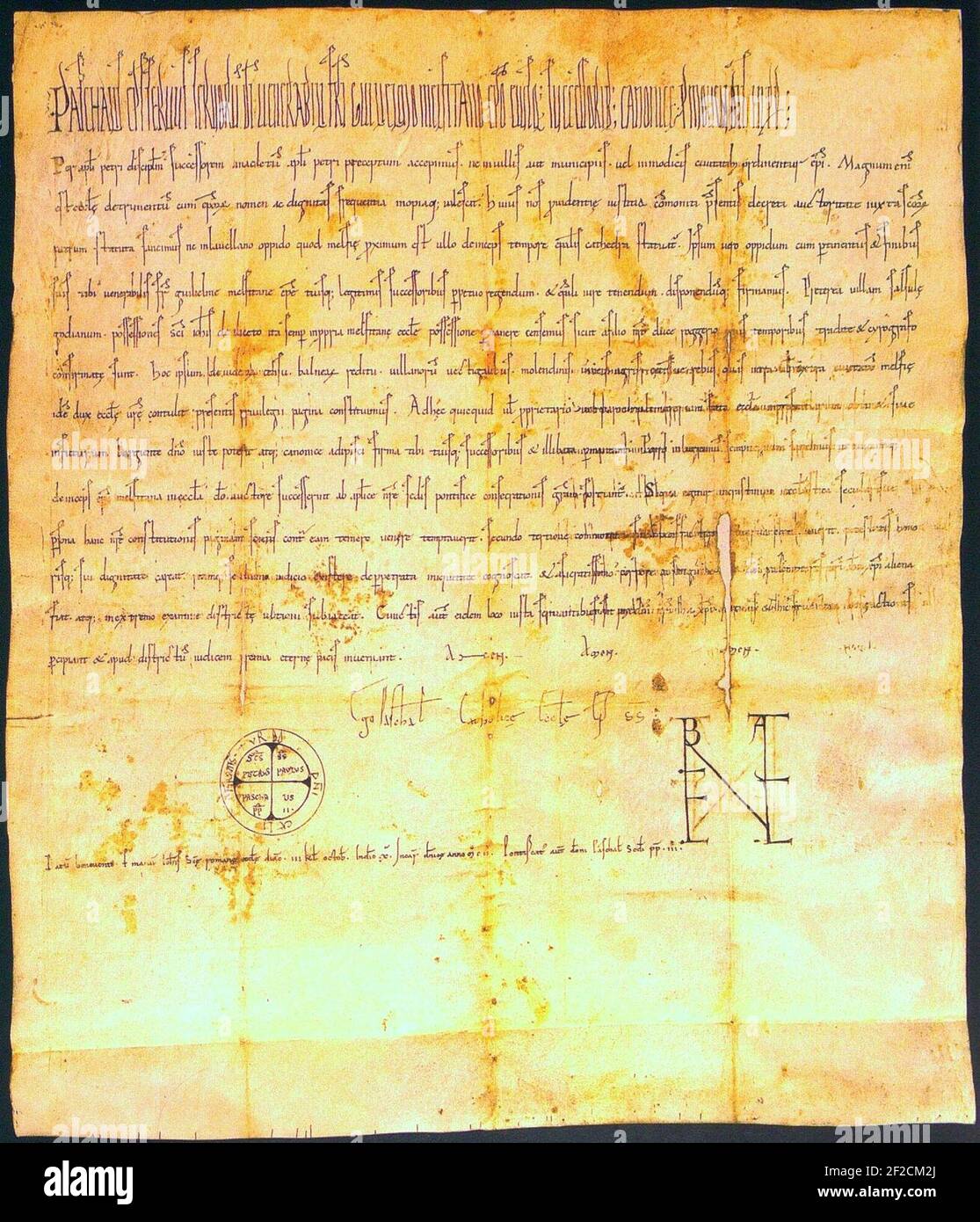 Pape Pascal II, Charte, 1101. Banque D'Images