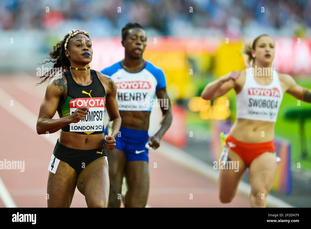 Elaine Thompson (Jamaïque). 100 mètres femmes, semi-finale. Championnats du monde d'athlétisme de l'IAAF Londres 2017 Banque D'Images