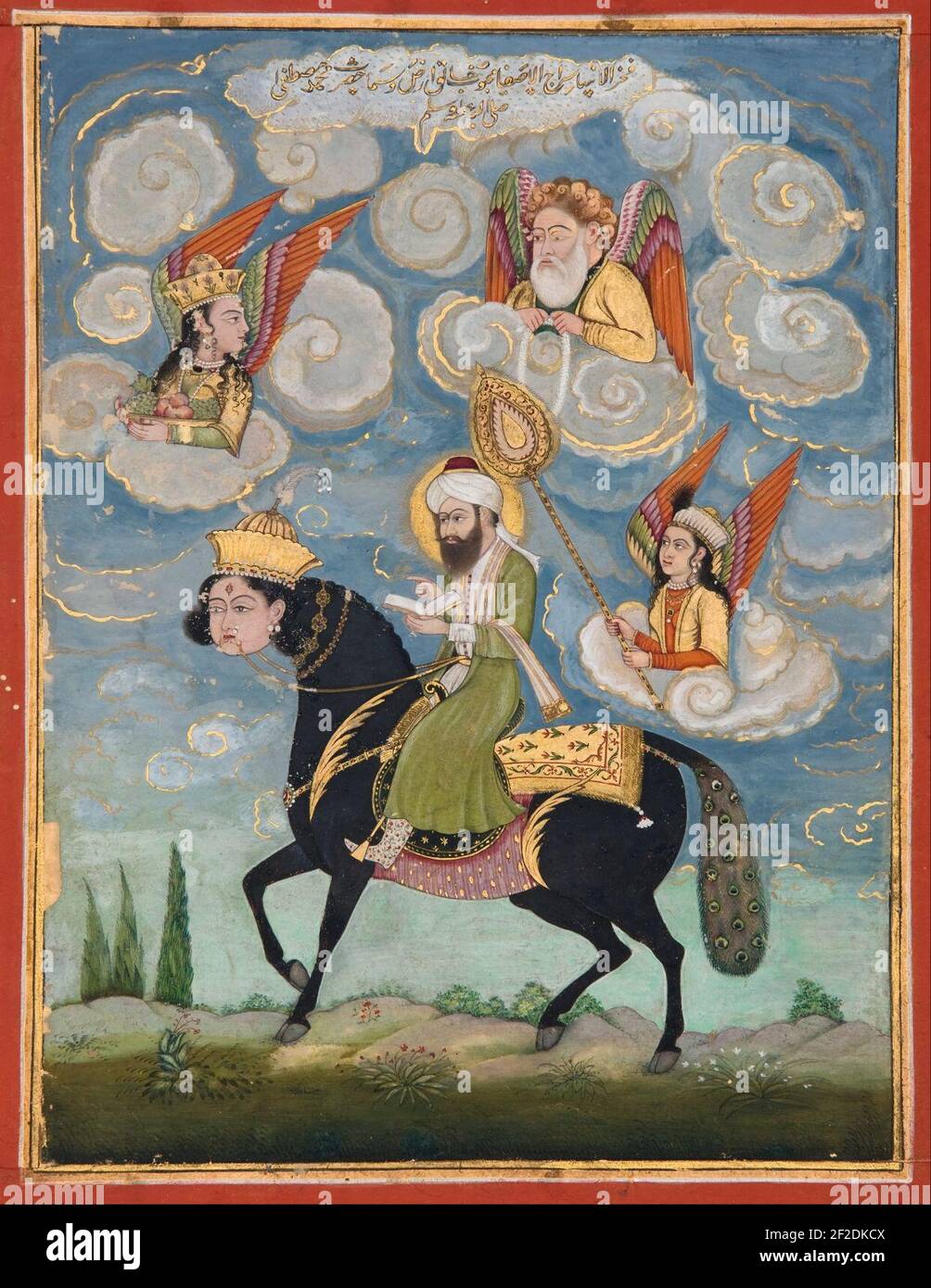 Portrait Du Prophete Mahomet A Cheval Le Buraq Vole Photo Stock Alamy