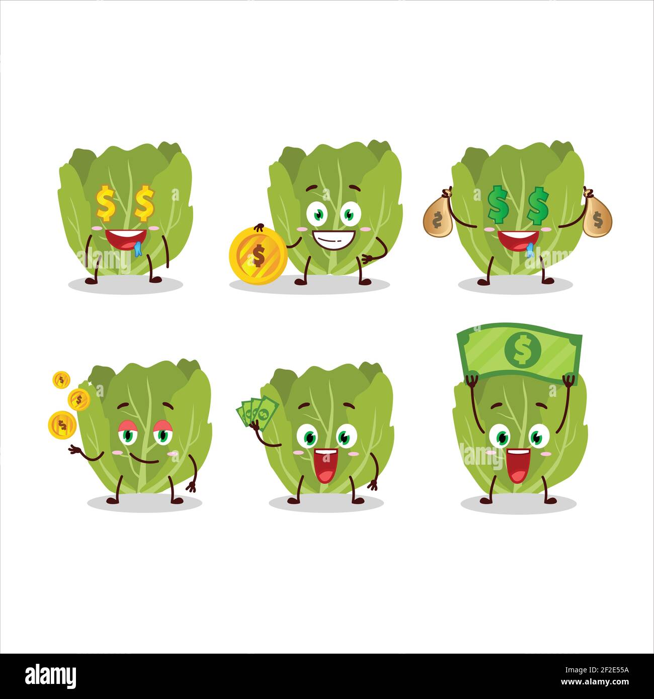 Romain letuce personnage de dessin animé avec émoticône mignon apporter de l'argent. Illustration vectorielle Illustration de Vecteur