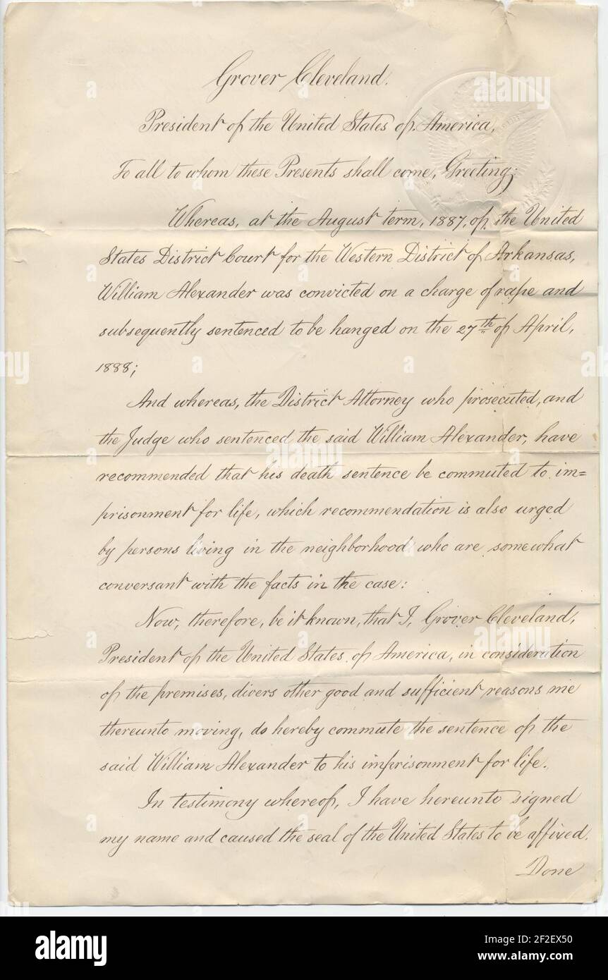 Commutation du Président Grover Cleveland de la peine de mort de William Alexander - page 1 (8495458282). Banque D'Images