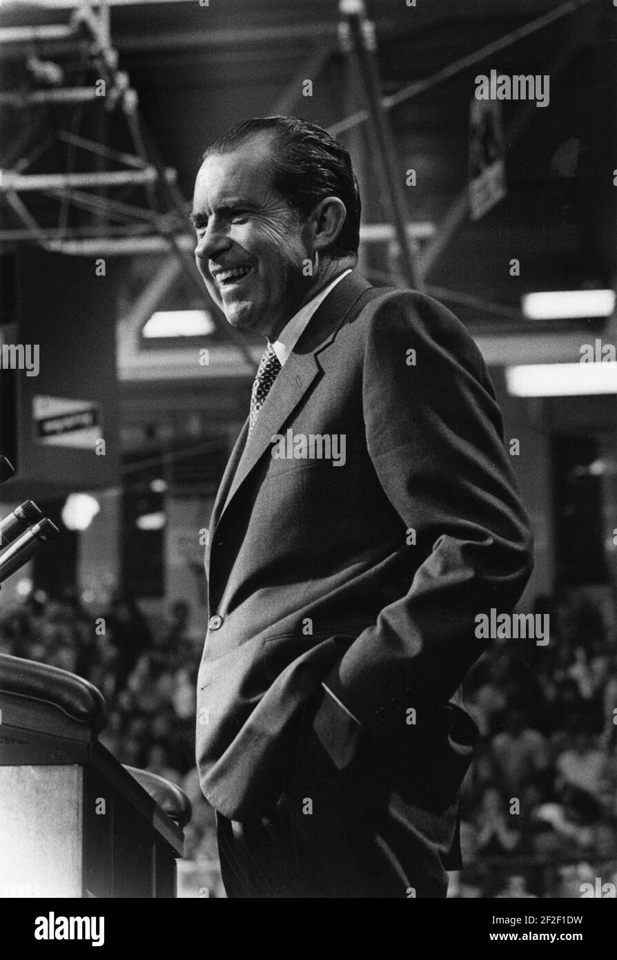 Le président Richard Nixon Smiles lors d'un rassemblement de campagne des candidats du Nouveau-Mexique à Albuquerque. Banque D'Images