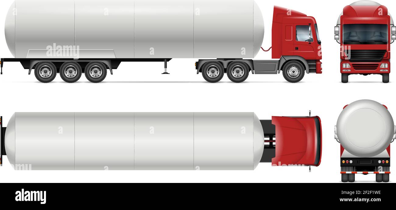 Maquette de camion-citerne en blanc pour la marque du véhicule et l'identité de l'entreprise. Tous les éléments des groupes sur des calques distincts pour faciliter l'édition. Illustration de Vecteur