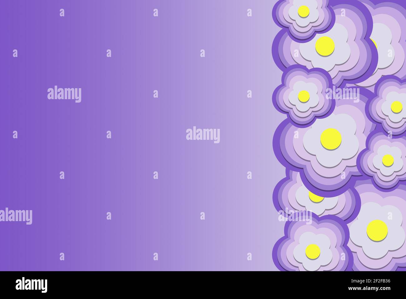 illustration en arrière-plan 3d des formes stylisées de fleurs violettes sur un fond violet dégradé avec espace pour le texte Banque D'Images