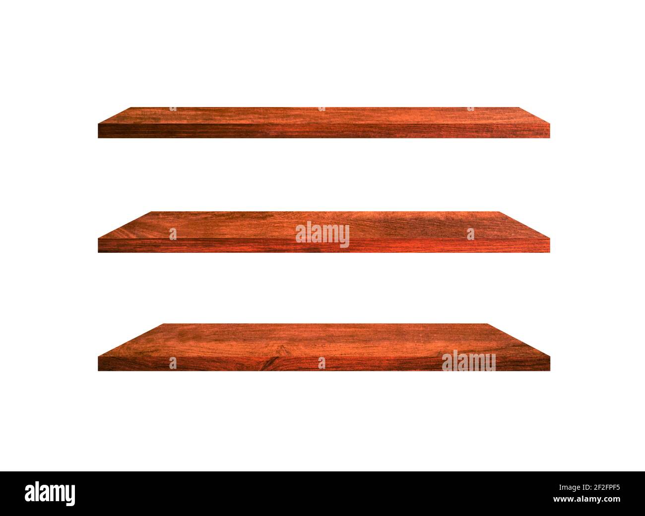 Belles étagères en bois brun isolées sur fond blanc avec copie espace et masque pour votre produit ou votre conception Banque D'Images