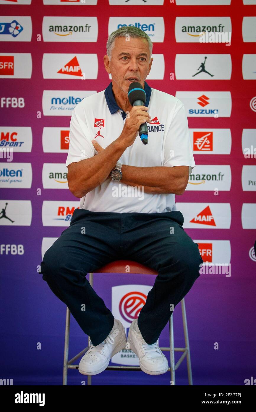 Patrick Beesley, Directeur général de Team France Panier lors de la conférence de presse du 29 juillet 2019 à l'INSEP (Institut national du sport, de l'expertise et de la performance) à Paris, France avant le départ pour la coupe du monde de basket-ball FIBA Chine 2019 - photo Ann-Dee LAMOUR / CDP MEDIA / DPPI Banque D'Images