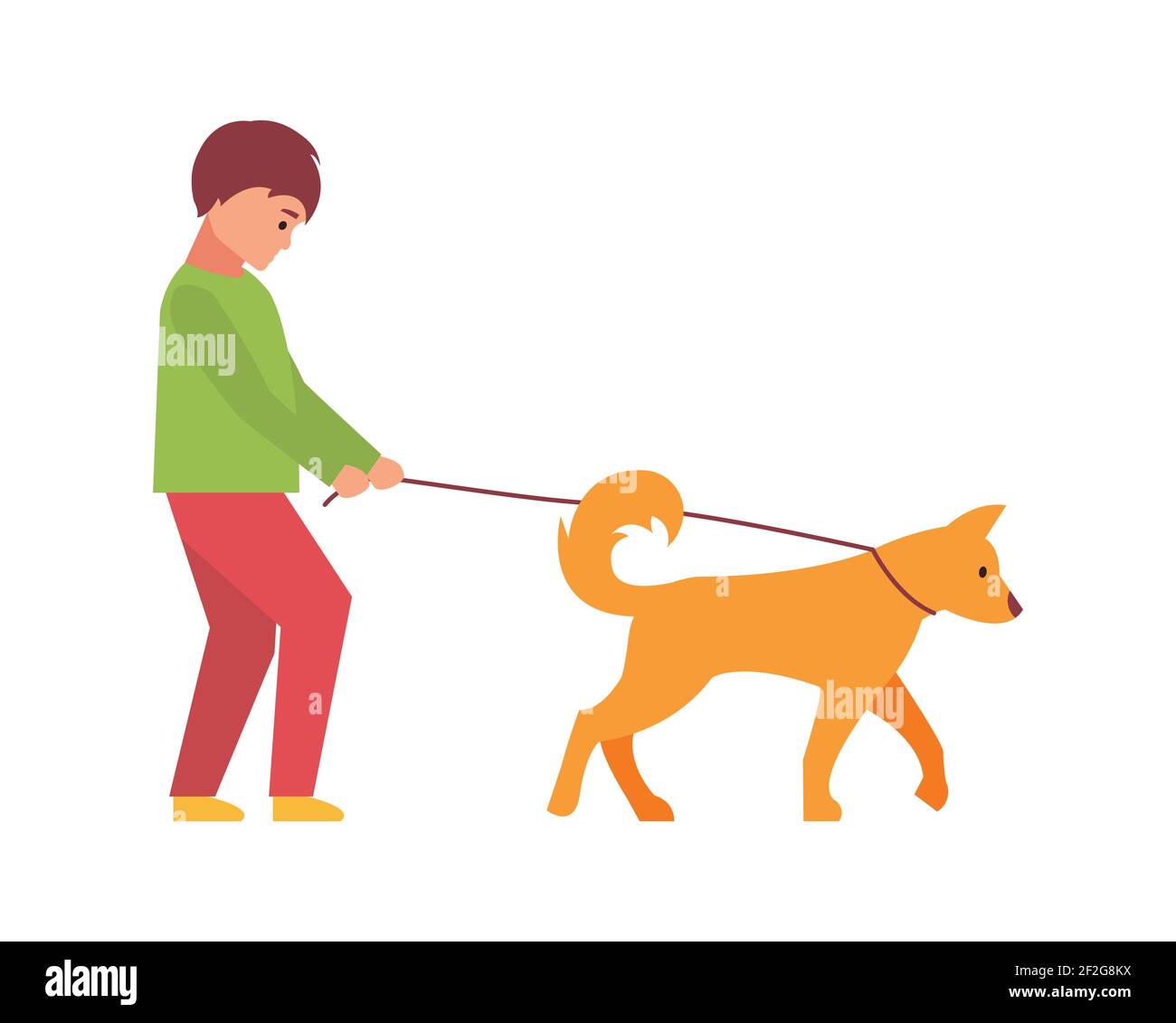 Chien professionnel marchant. Un homme marche avec un animal de compagnie. Illustration vectorielle isolée sur fond blanc. Illustration de Vecteur