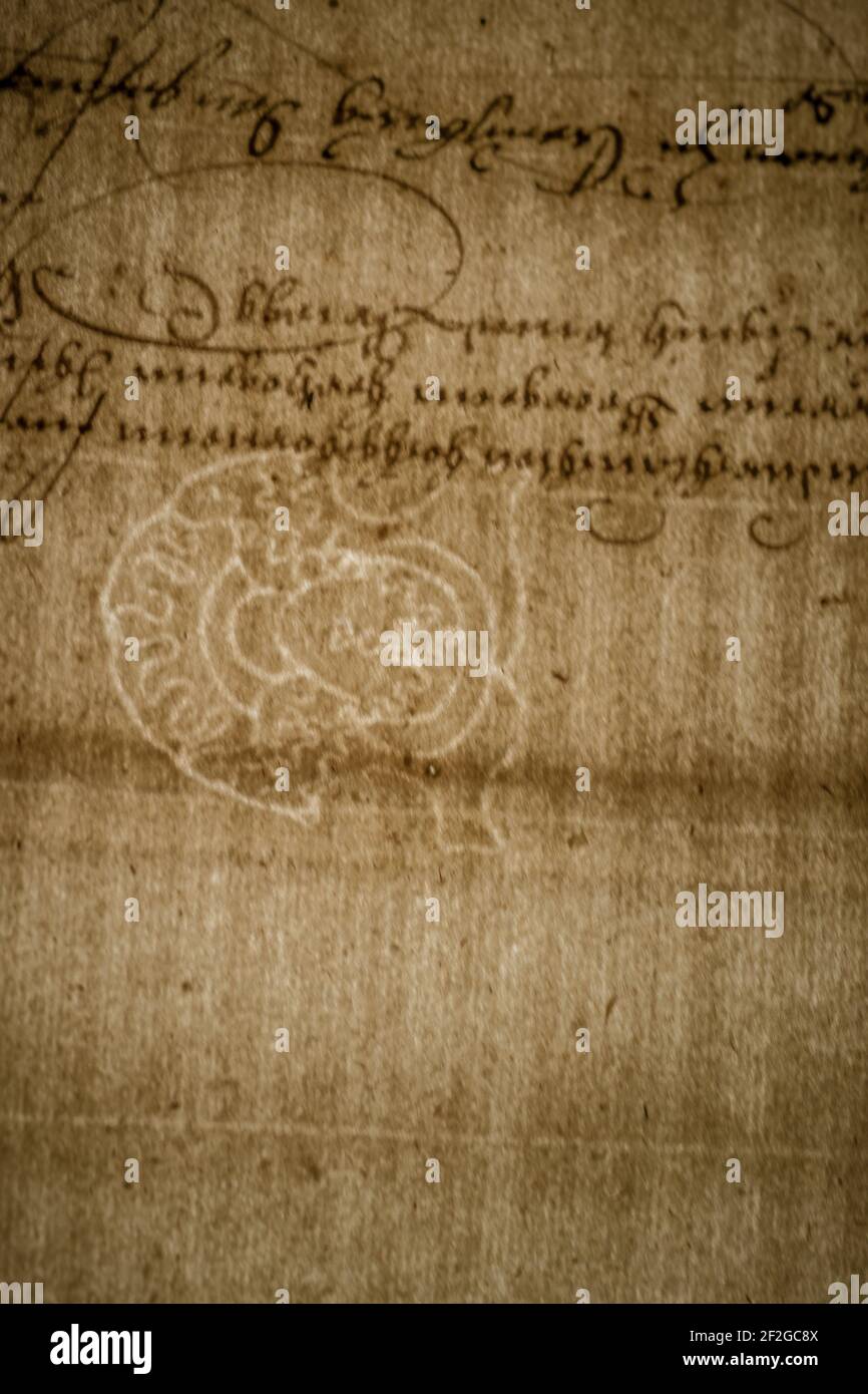 OPOLE, POLOGNE - 02 mars 2021 : carte d'un document d'archives ou d'un livre avec filigrane, c'est-à-dire un filigrane Banque D'Images