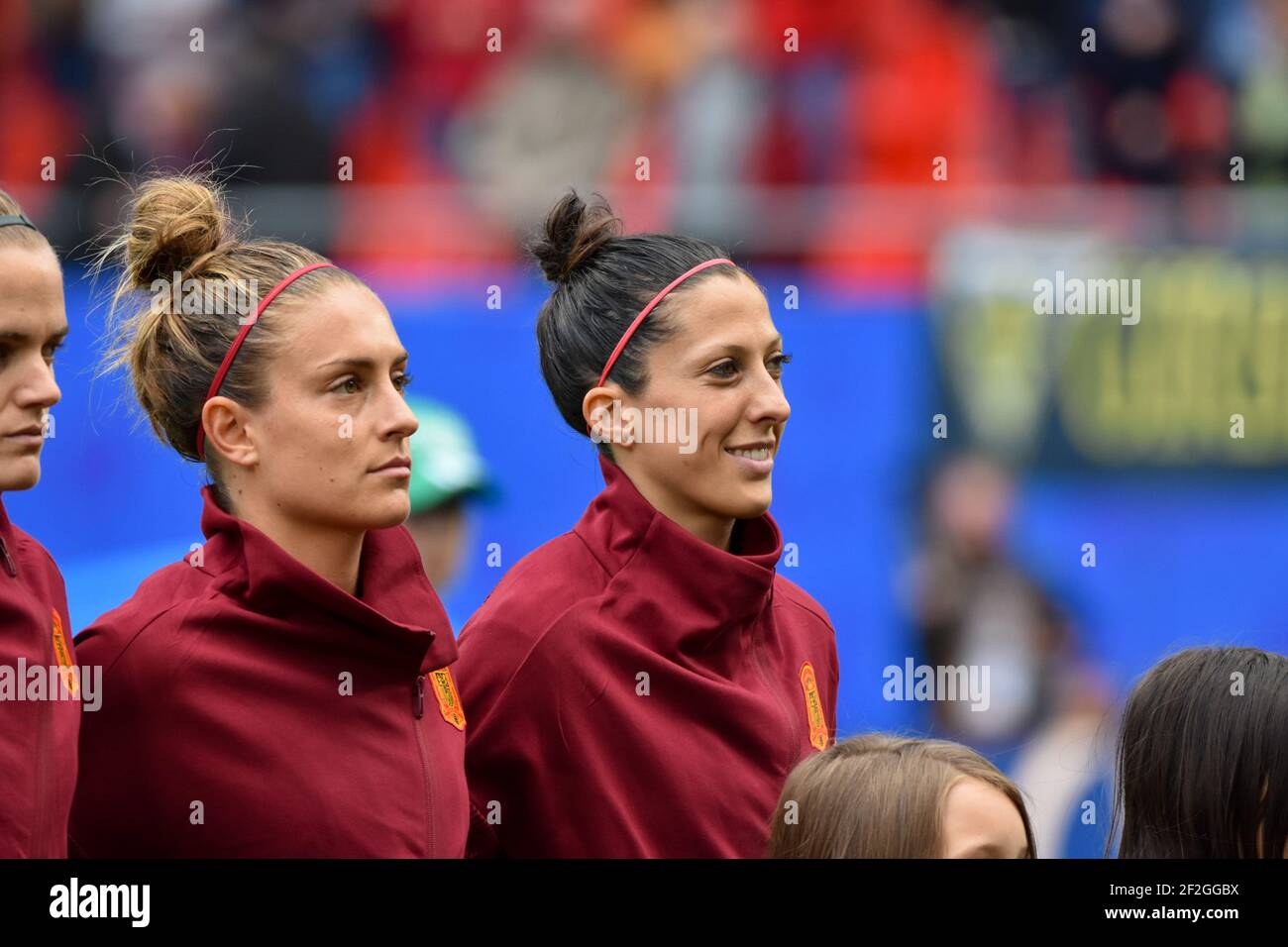 Alexia Putellas d'Espagne et Jennifer Hermoso d'Espagne lors de l'hymne  national avant la coupe du monde des femmes de la FIFA France 2019, match  de football du Groupe B entre l'Allemagne et