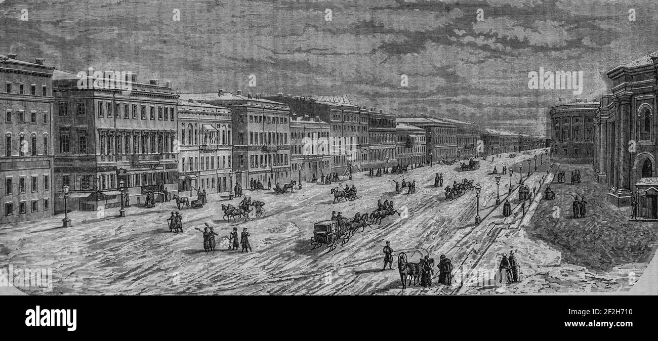 newski a saint petersbourg, nouvelle encyclopédie nationale par maurice lachatre,éditeur docks de la lbrairie,1870 Banque D'Images