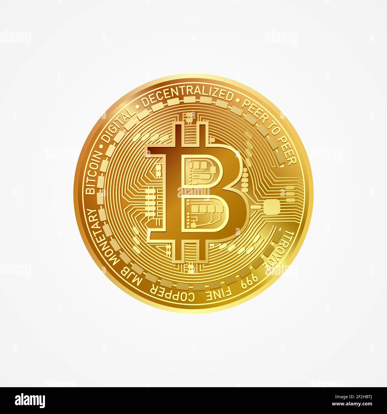 Icône de crypto-monnaie en bitcoin doré isolée sur fond blanc. Illustration vectorielle réaliste. Illustration de Vecteur