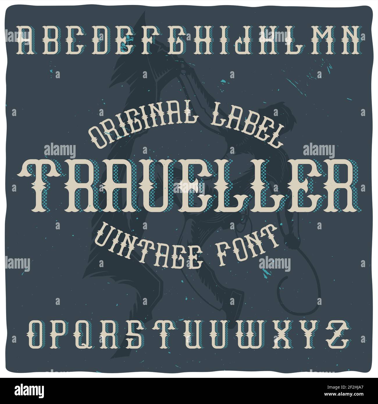 Police d'étiquette vintage nommée « Traveller ». Bonne police faite à la main pour n'importe quel motif d'étiquette. Illustration de Vecteur