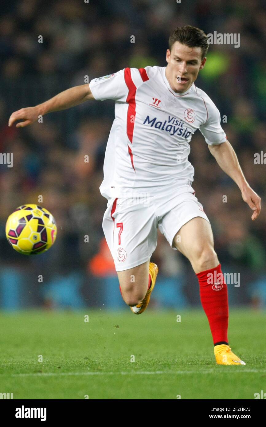 Kevin Gameiro de Séville lors du championnat d'Espagne 2014/2015 match de football de la Ligue entre le FC Barcelone et Séville le 22 novembre 2014 au stade Camp Nou à Barcelone, Espagne. Photo Bagu Blanco / DPPI Banque D'Images