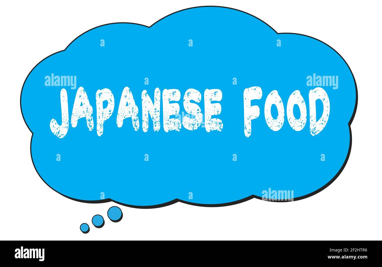 Texte ALIMENTAIRE JAPONAIS écrit sur une bulle de nuage de pensée bleue. Banque D'Images