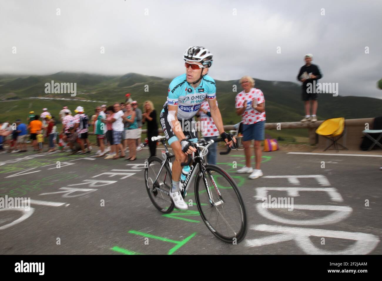 CYCLISME - TOUR DE FRANCE 2012 - ÉTAPE 17 - Blagneres-de-Luchon > Peyragudes (144 km) - 19/07/2012 - PHOTO MANUEL BLONDAU / DPPI - OMEGA PHARMA QUICK STEP TEAMRIDER LEVI LEIPHEIMER DES ETATS-UNIS Banque D'Images