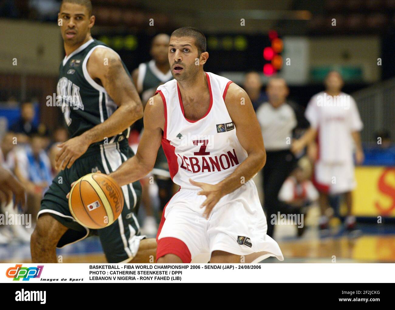 BASKETBALL - CHAMPIONNAT DU MONDE FIBA 2006 - SENDAI (JAP) - 24/08/2006 PHOTO : CATHERINE STEENKESTE / DPPI LIBAN V NIGERIA - RONY FAHED (LIB) Banque D'Images