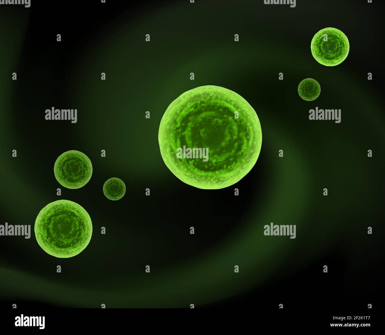 Vecteur abstrait sphère vert cocci bactéries concept de cellules à l'obscurité arrière-plan Illustration de Vecteur