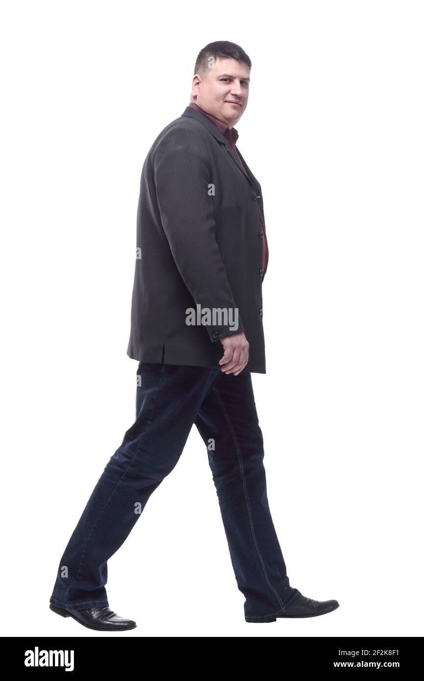 vue latérale. Homme mûr dans un costume d'affaires en avant Photo Stock -  Alamy