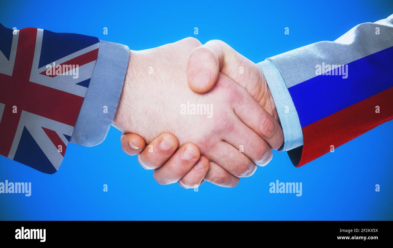 Royaume-Uni - Russie - Handshake concept sur les pays et politique Banque D'Images